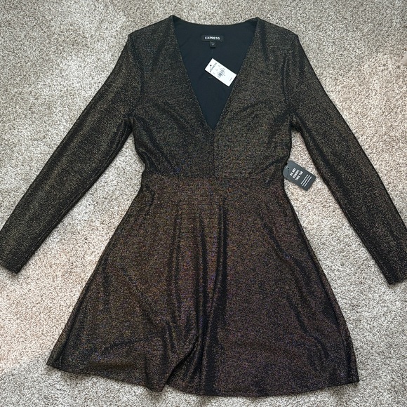 Express Shimmering Black Long Sleeve Dress - Picture 1 of 3
